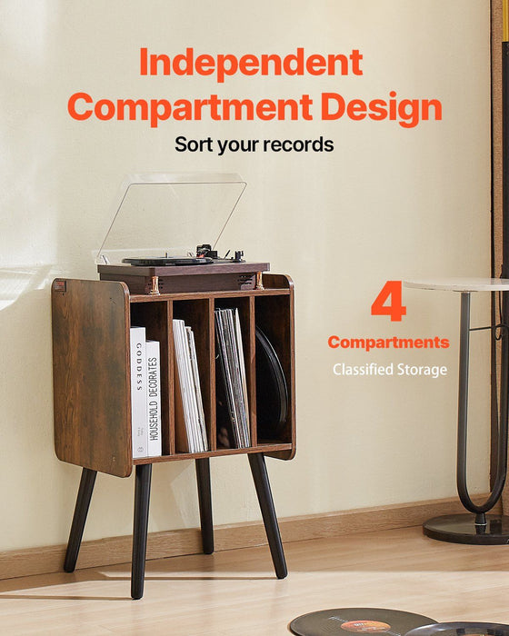 Record Player Stand, 2 Tiers Turntable Stand with 4 Cabinets, Holds up to 100 Albums, Wooden Vinyl Record Storage Cabinet with Display Shelf for Bedroom, Living Room, Brown