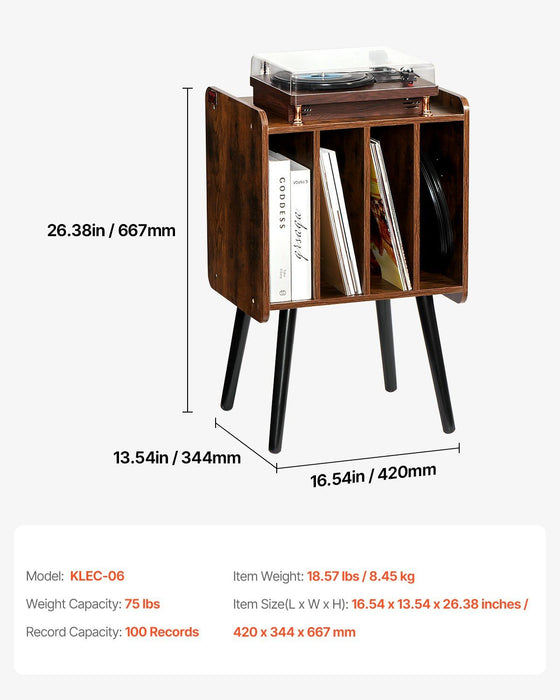 Record Player Stand, 2 Tiers Turntable Stand with 4 Cabinets, Holds up to 100 Albums, Wooden Vinyl Record Storage Cabinet with Display Shelf for Bedroom, Living Room, Brown