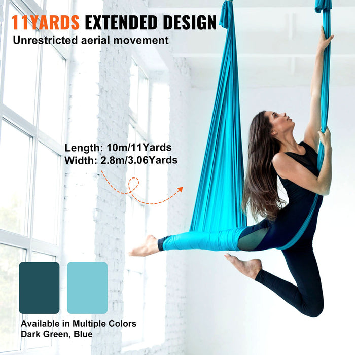 VEVOR Aerial Silk & Yoga Swing, 10 m Length, Aerial Yoga Hammock Kit with 100gsm Nylon Fabric, Full Rigging Hardware & Easy Set-up Guide, Antigravity Flying for All Levels Fitness Bodybuilding, Blue