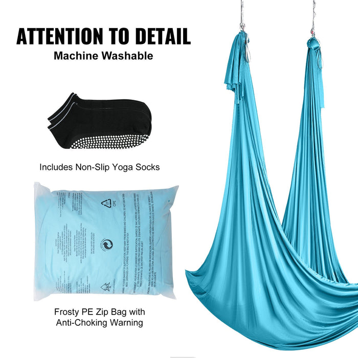 VEVOR Aerial Silk & Yoga Swing, 10 m Length, Aerial Yoga Hammock Kit with 100gsm Nylon Fabric, Full Rigging Hardware & Easy Set-up Guide, Antigravity Flying for All Levels Fitness Bodybuilding, Blue