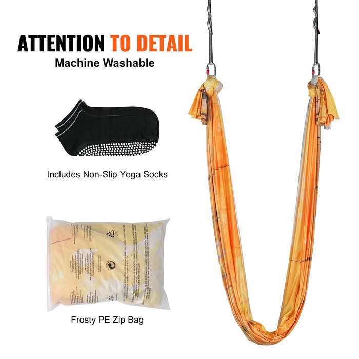 VEVOR Aerial Yoga Hammock & Swing, 5 m Length, Aerial Yoga Starter Kit with 100gsm Nylon Fabric, Full Rigging Hardware & Easy Set-up Guide, Antigravity Flying for All Levels Fitness Bodybuilding, Gold