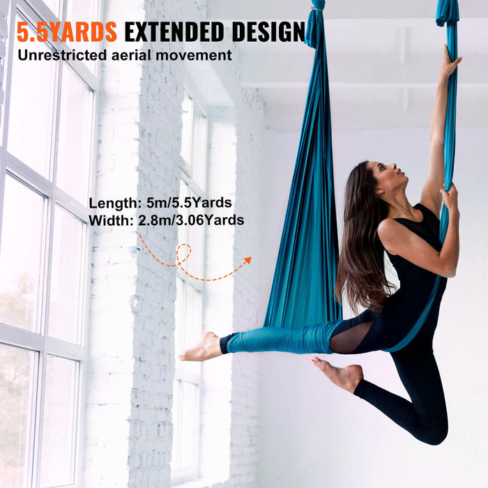 VEVOR Aerial Yoga Hammock & Swing, 5 m Length Aerial Yoga Starter Kit with 100gsm Nylon Fabric, Full Rigging Hardware & Easy Set-up Guide, Antigravity Flying for All Levels Fitness Bodybuilding, Green