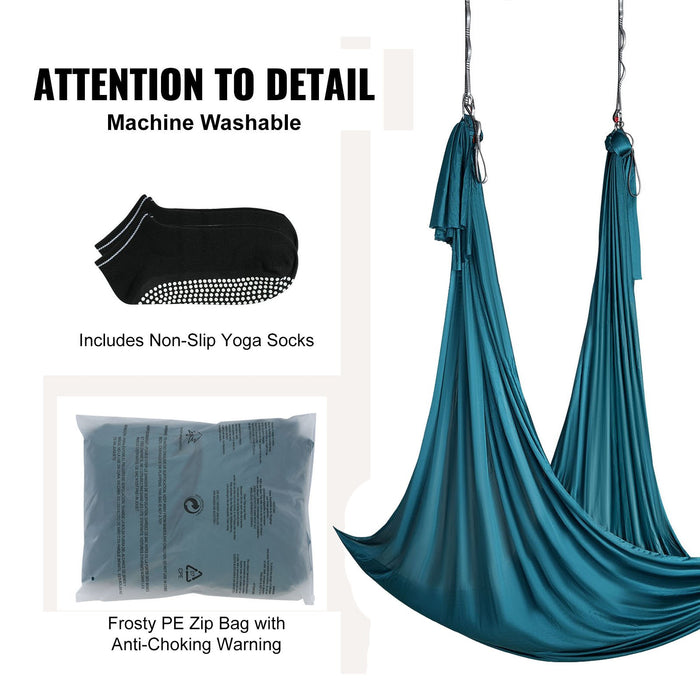 VEVOR Aerial Yoga Hammock & Swing, 5 m Length Aerial Yoga Starter Kit with 100gsm Nylon Fabric, Full Rigging Hardware & Easy Set-up Guide, Antigravity Flying for All Levels Fitness Bodybuilding, Green