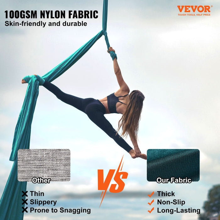 VEVOR Aerial Silk & Yoga Swing, 8 m Length, Aerial Yoga Hammock Kit with 100gsm Nylon Fabric, Full Rigging Hardware & Easy Set-up Guide, Antigravity Flying for All Levels Fitness Bodybuilding, Green