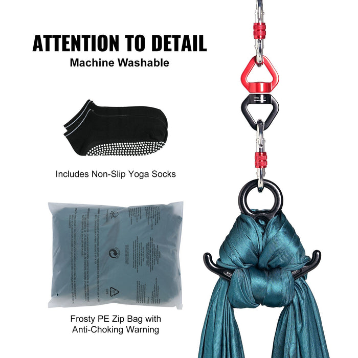 VEVOR Aerial Silk & Yoga Swing, 8 m Length, Aerial Yoga Hammock Kit with 100gsm Nylon Fabric, Full Rigging Hardware & Easy Set-up Guide, Antigravity Flying for All Levels Fitness Bodybuilding, Green