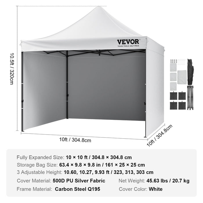 VEVOR Pop Up Canopy Tent Outdoor Gazebo Tent 10x10FT with Sidewalls & Bag White