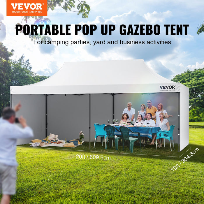 VEVOR Pop Up Canopy Tent Outdoor Gazebo Tent 10x20FT with Sidewalls & Bag White