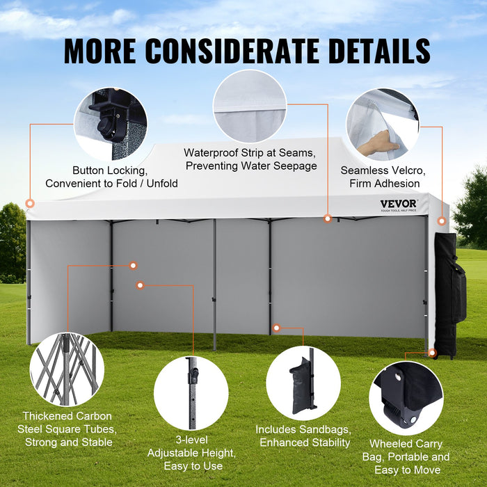VEVOR Pop Up Canopy Tent Outdoor Gazebo Tent 10x20FT with Sidewalls & Bag White