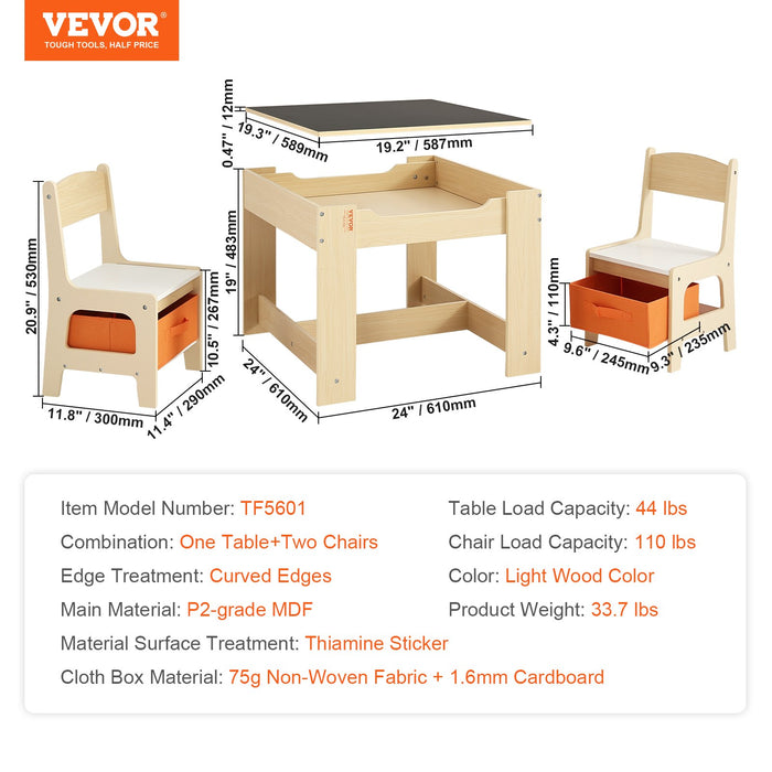 VEVOR Kids Table and Chair Set Wooden Activity Table with Storage Space & Boxes