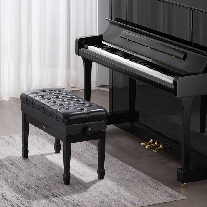 Piano Bench, Duet Keyboard Piano Chair with 20.3"-23.4” Adjustable Height, High-Density Padded Cushion, Storage Compartment for Music Books, Wooden Piano Stool Seat, for Vanity, Living Room