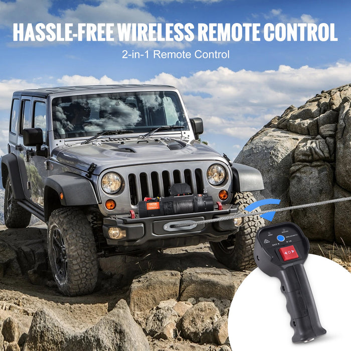 VEVOR Electric Winch, 4536 kg Load Capacity Nylon Rope Winch, IP67 8.9 mm x 25.9 m ATV Winch with Wireless Handheld Remote & Hawse Fairlead for Towing Jeep Off-Road SUV Truck Car Trailer Boat