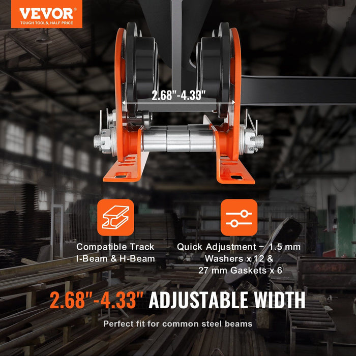 Electric Hoist Manual Trolley, 1 Ton Load Capacity for PA200 PA250 PA300 PA400 PA500, Push Beam Trolley with Dual Wheels, 68 mm-110 mm Adjustable Beam Flange Width for Straight Curved I Beam