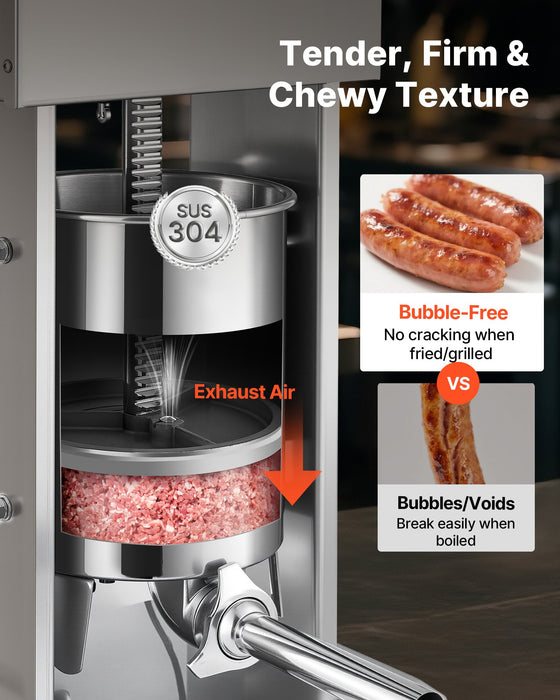 VEVOR Electric Sausage Stuffer, 33 LBS / 15 L Vertical Meat Stuffer, Stepless Speed Control and Foot Pedal, Stainless Steel Heavy Duty Sausage Filler with 4 Stuffing Tubes, for Commercial & Home Use