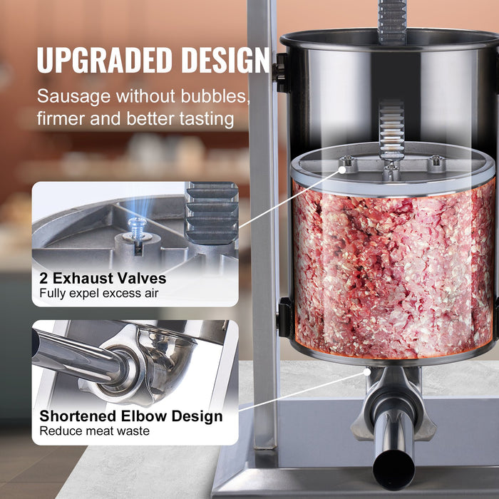 VEVOR Electric Sausage Stuffer, 12 L / 25 LBS Vertical Meat Stuffer, 200W Motor, Stepless Speed Control and Foot Pedal, Made of Food-grade 304 Stainless Steel, 5 Stuffing Tubes for Home, Commercial