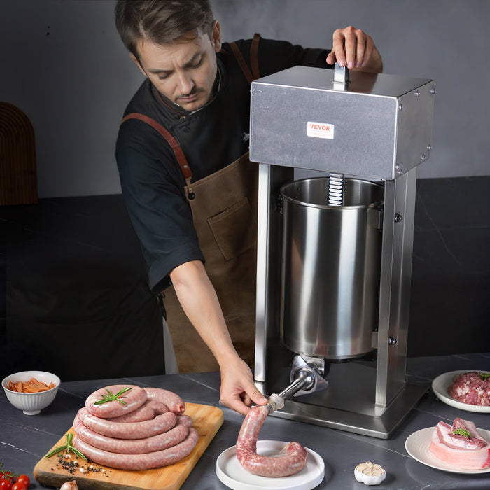 VEVOR Electric Sausage Stuffer, 12 L / 25 LBS Vertical Meat Stuffer, 200W Motor, Stepless Speed Control and Foot Pedal, Made of Food-grade 304 Stainless Steel, 5 Stuffing Tubes for Home, Commercial