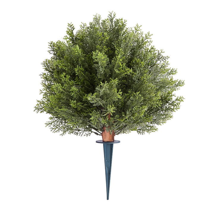 VEVOR Artificial Topiary Cypress Trees with Ground Spike, 2 Set 406mm Faux Shrubs & Bushes Potted Plants, Fake Silk Tree Look Real for Decor Front Porch Outdoor Indoor Patio Garden Balcony Backyard