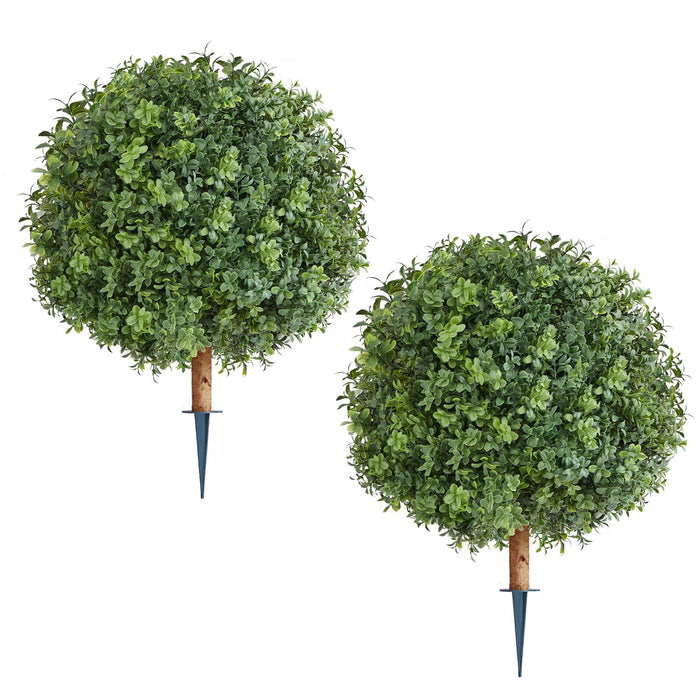 VEVOR Artificial Topiary Boxwood Trees with Ground Spike, 2 Set 559mm Faux Shrubs & Bushes Potted Plants, Fake Silk Tree Look Real for Decor Front Porch Outdoor Indoor Patio Garden Balcony Backyard