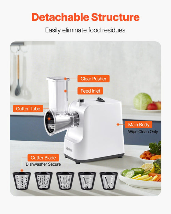 Electric Cheese Grater Salad Maker, 200W Salad Shooter, Electric Vegetable Slicer Shredder Chopper for Fruits with 5 Attachments, Stainless Steel Food Cutter for Vegetables, and Cheeses