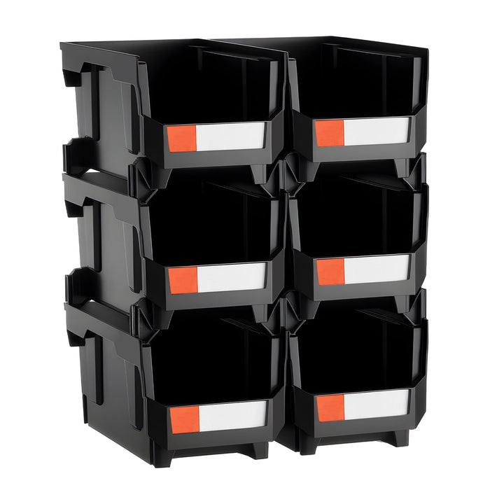 VEVOR Plastic Stackable Storage Bins, 37.7 x 21.5 x 18 cm (6 Pack), Plastic Containers for Organizing and Storage Bins for Closet, Garage, Small Parts, Office Supplies and Other Accessories, Black