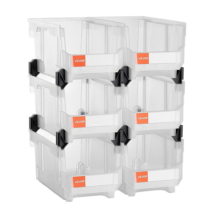 VEVOR Plastic Stackable Storage Bins, 37.7 x 21.5 x 18 cm (6 Pack), Plastic Containers for Organizing & Storage Bins for Closet, Garage, Small Parts, Office Supplies, Other Accessories, Transparent