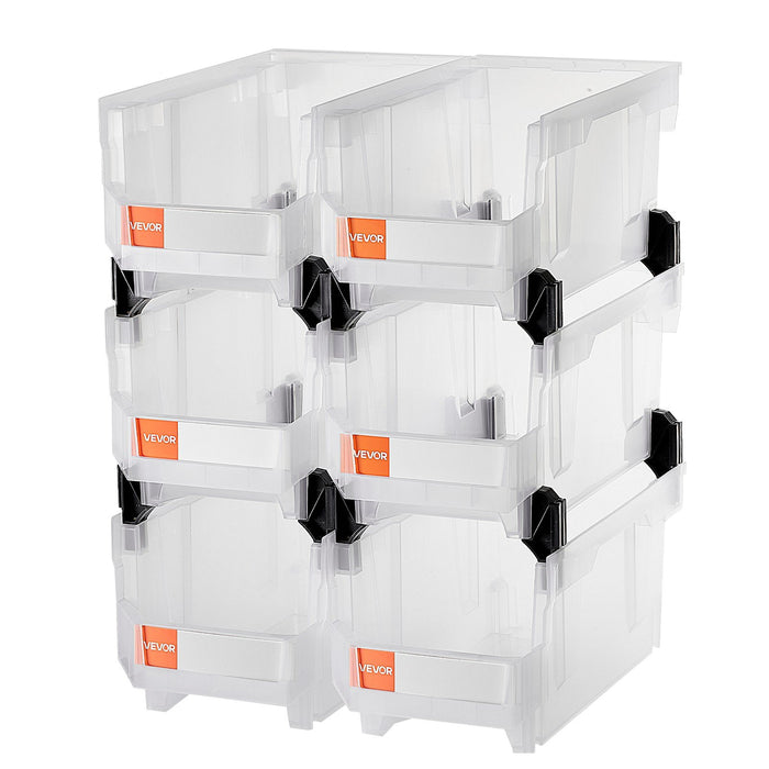 VEVOR Plastic Stackable Storage Bins, 37.7 x 21.5 x 18 cm (6 Pack), Plastic Containers for Organizing & Storage Bins for Closet, Garage, Small Parts, Office Supplies, Other Accessories, Transparent