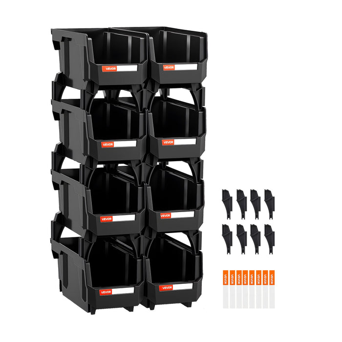 VEVOR Plastic Stackable Storage Bins, 27.6 x 14 x 13 cm (8 Pack), Plastic Containers for Organizing and Storage Bins for Closet, Garage, Small Parts, Office Supplies and Other Accessories, Black