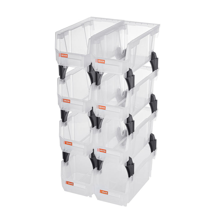 VEVOR Plastic Stackable Storage Bins, 27.6 x 14 x 13 cm (8 Pack), Plastic Containers for Organizing & Storage Bins for Closet, Garage, Small Parts, Office Supplies, Other Accessories, Transparent