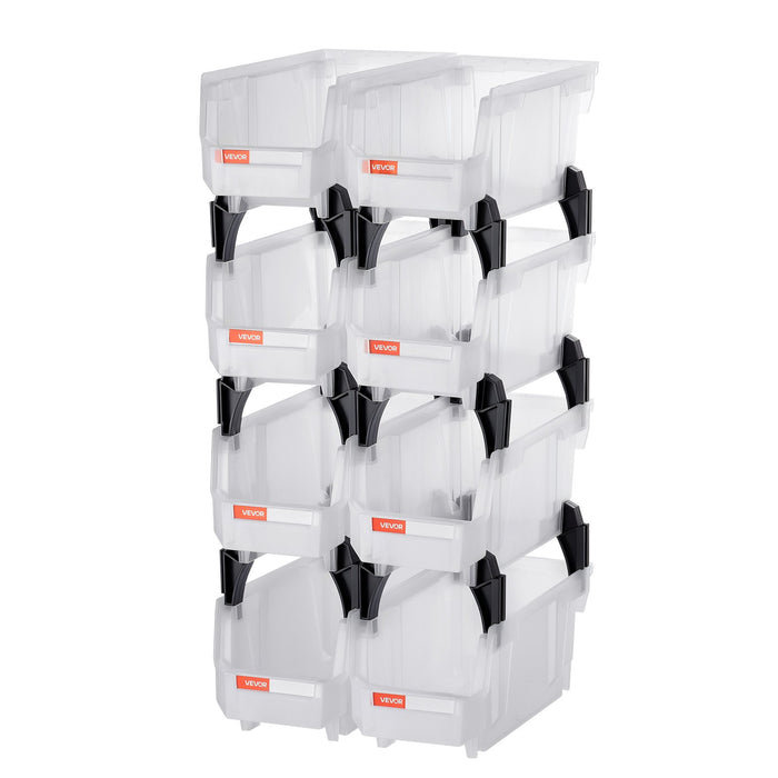 VEVOR Plastic Stackable Storage Bins, 27.6 x 14 x 13 cm (8 Pack), Plastic Containers for Organizing & Storage Bins for Closet, Garage, Small Parts, Office Supplies, Other Accessories, Transparent