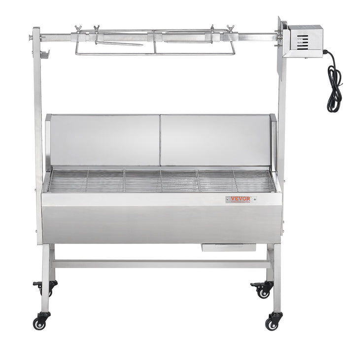 VEVOR Rotisserie Grill with Windscreen, BBQ Whole Pig Lamb Goat Charcoal Spit Grill, 35 Inch 90 Lbs Capacity, Electric 42W Motor Stainless Steel Roaster with Lockable Wheels, for Camping Outdoor