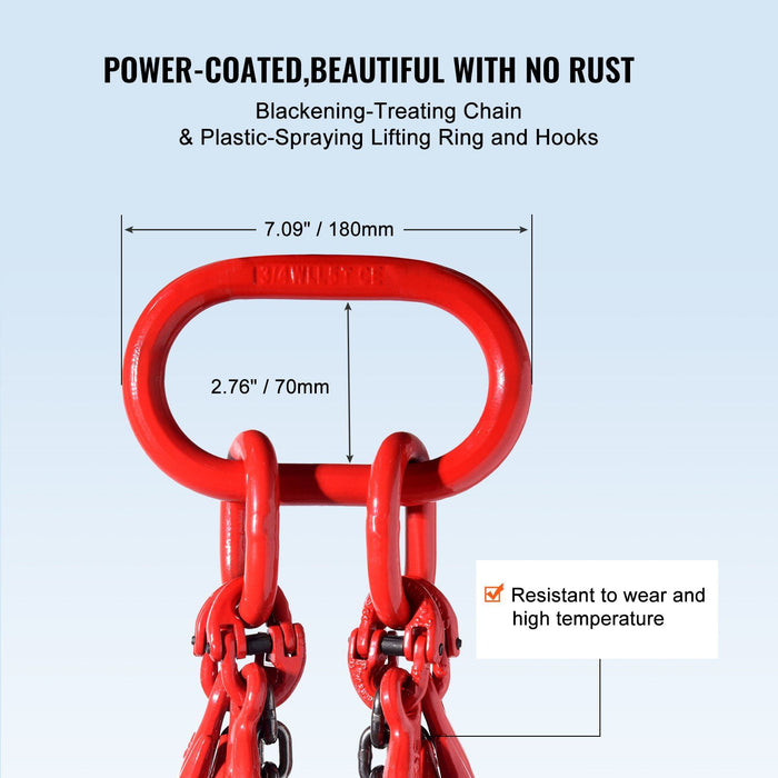 Chain Sling, 8 mm x 300 cm Lifting Chains with Hooks, G80 Engine Chain Hoist Lifts, 5 Ton Lifting Sling Chains for Engine Hoist, Engine Lift Chain with 4 Leg Grab Hooks & Adjusters Heavy Duty