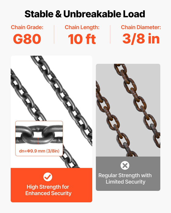 Chain Sling, 10mm x 3 m Lifting Chains with 4 Leg Grab Hooks, Heavy Duty G80 Alloy Steel Lifting Sling, 10.4 Ton Capacity, Adjustable Engine Chain Hoist Lifts for Cargo Security Towing