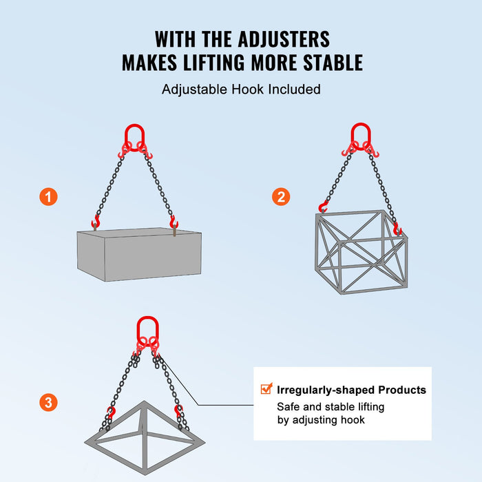 VEVOR Chain Sling, 10 mm x 180 cm Lifting Chains with Hooks, G80 Engine Chain Hoist Lifts, 5 Ton Lifting Sling Chains for Engine Hoist, Engine Lift Chain with 2 Leg Grab Hooks and Adjusters Heavy Duty