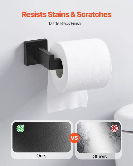 VEVOR Matte Black Bathroom Hardware Set, 5 Pieces Stainless Steel Bathroom Accessories Set, 24-inch Towel Bar, Towel Rack, 2 Robe Towel Hooks, Toilet Paper Holder, for Bath Room, Wall Mounted