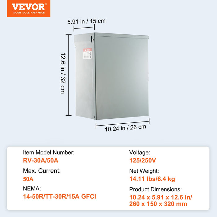 VEVOR 20/30/50A Temporary RV Power Outlet Box Electrical Outdoor Receptacle Box