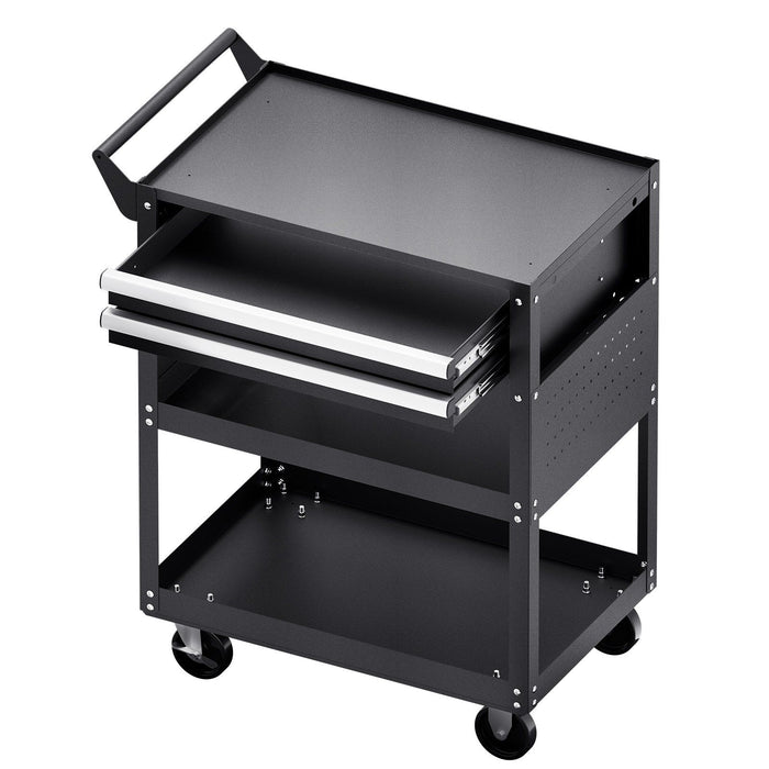 5-Tier Tool Cart with Wheels, 400 lbs Load Capacity, Rolling Work Cart with 2 Drawers & Pegboard, Mechanic Tool Storage Organizer with Locking System for Garage, Warehouse and Repair Shop, Black
