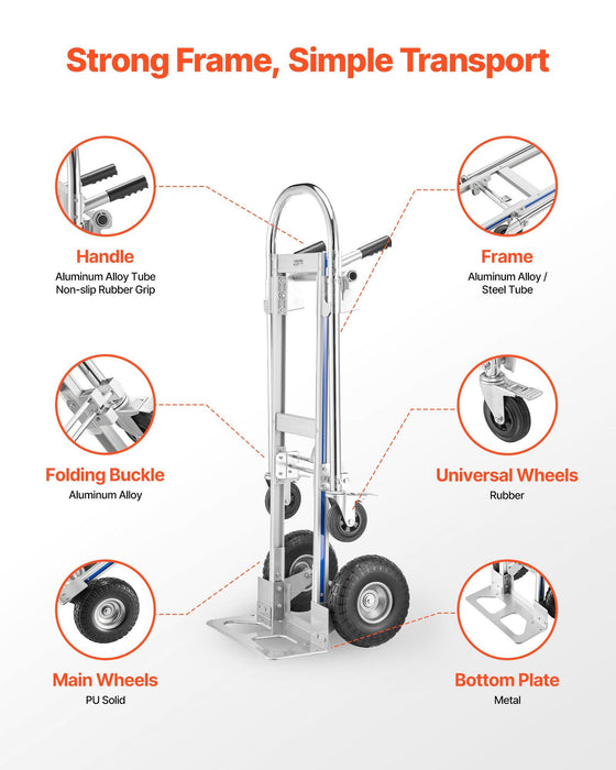 2 in 1 Hand Truck, 453.6 kg Load Capacity for 4-Wheel Mode, Convertible Hand Truck Dolly with Non-Slip Handle & Wheels, Portable Trolley Dolly for Moving Home, Office, Warehouse, Supermarket
