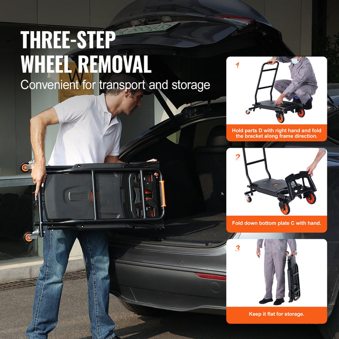 VEVOR Aluminum Hand Truck, 2 in 1, 136 kg Max Load Capacity, Heavy Duty Industrial Convertible Folding Hand Truck and Dolly, Utility Cart Converts from Hand Truck to Platform Cart with Rubber Wheels