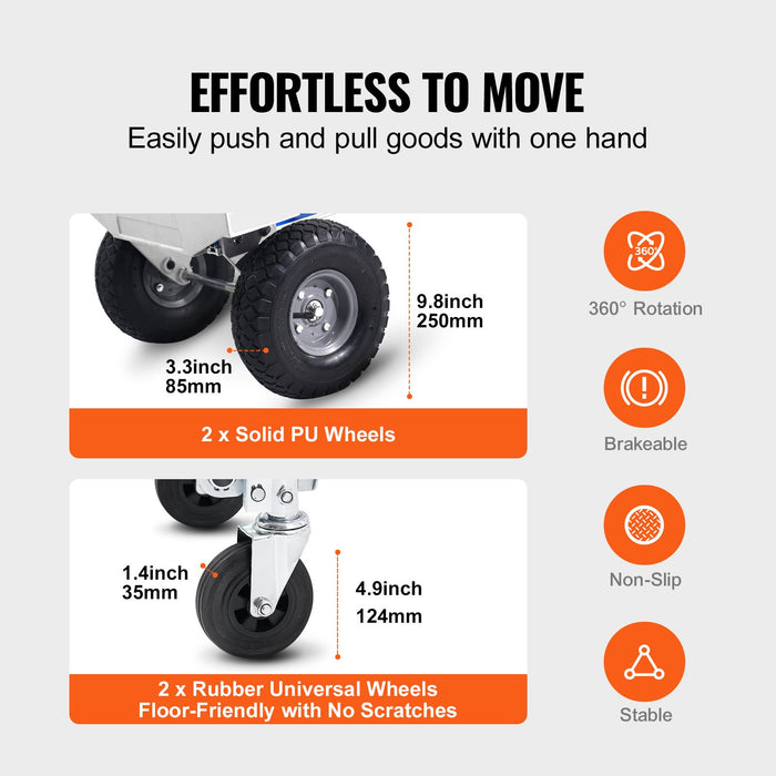 VEVOR Aluminum Hand Truck, 2 in 1, 363 kg Max Load Capacity, Heavy Duty Industrial Convertible Folding Hand Truck and Dolly, Utility Cart Converts from Hand Truck to Platform Cart with Rubber Wheels
