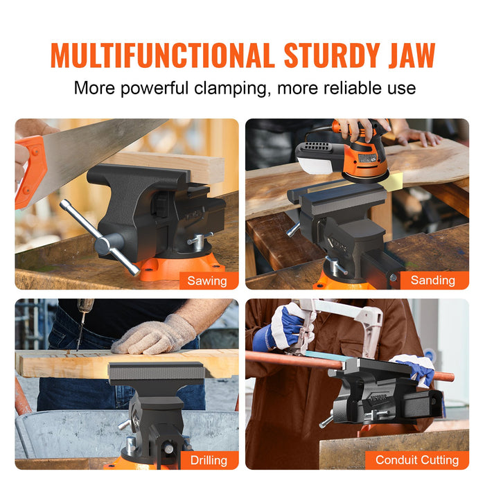 VEVOR 16.7cm Bench Vise Anvil Swivel Locking Base Heavy Duty Ductile Iron Vice