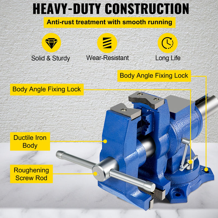 VEVOR Multipurpose Bench Vice 5" 30Kn Heavy Duty with 360° Swivel Base and Head