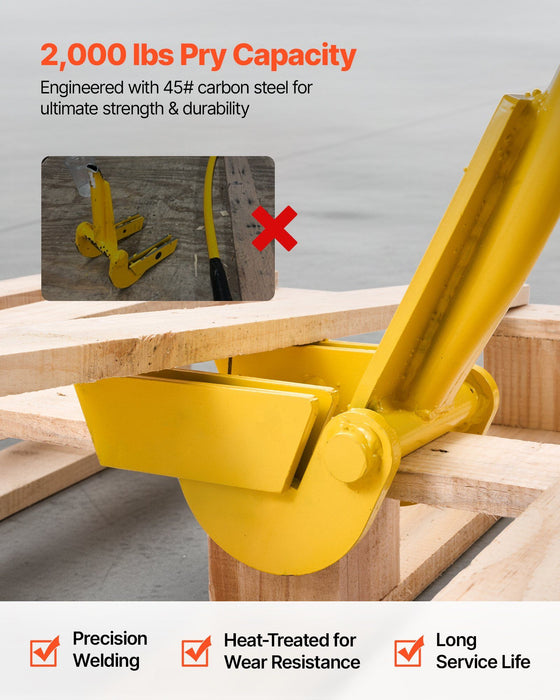 Pallet Buster Tool, 1 m Carbon Steel Handle Wrecking Pry Bar, 907 kg Weight Capacity, Heavy Duty Deck Board Removal Tool, Breaker Bar for Flooring, Framing, Roofing, Trim, Drywall