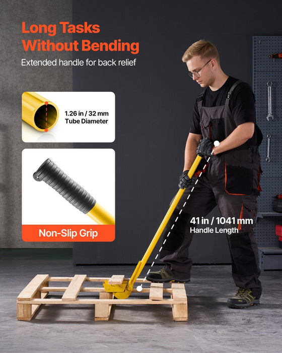 Pallet Buster Tool, 1 m Carbon Steel Handle Wrecking Pry Bar, 907 kg Weight Capacity, Heavy Duty Deck Board Removal Tool, Breaker Bar for Flooring, Framing, Roofing, Trim, Drywall
