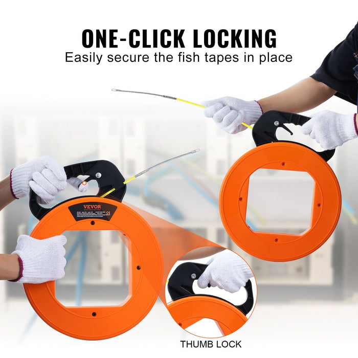 Fish Tape, 30.5 m, 4.2 mm, Fiberglass Wire Puller with Optimized Housing and Handle, Easy-to-Use Cable Puller Tool, Flexible Wire Fishing Tools for Wall and Electrical Conduit, Non-Conductive