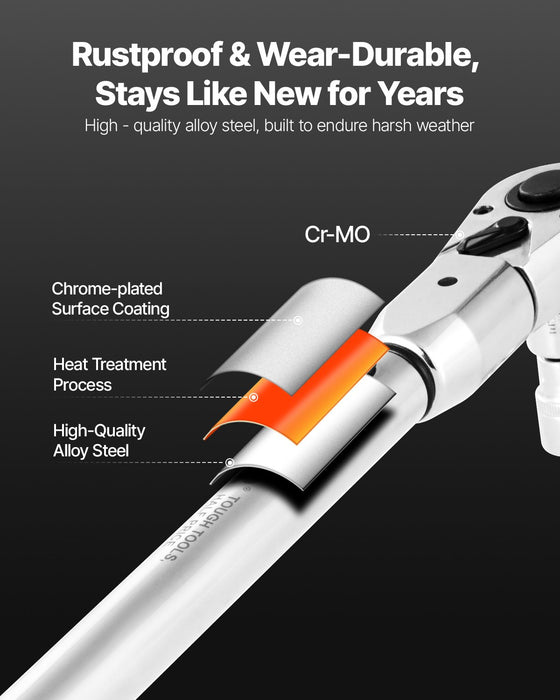 VEVOR Adjustable Click Torque Wrench, 1/2 Inch Drive, 20-160 lbf-ft/27.1-216.8 N.m, Dual-direction and Dual Range Scales, 72-Tooth, ±2% Precision, with Adapter Interchangeable Jaw and Ratchet Head