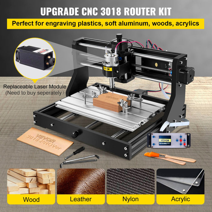 VEVOR CNC 3018 Pro CNC 3018 300×180×45 mm CNC Machine GRBL Control Mini Engraver with Offline Controller 3 Axis Engraving Machine for Carving Milling Plastic, Acrylic, PVC and Wood