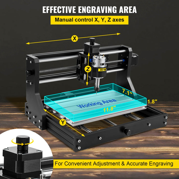 VEVOR CNC 3018 Pro CNC 3018 300×180×45 mm CNC Machine GRBL Control Mini Engraver with Offline Controller 3 Axis Engraving Machine for Carving Milling Plastic, Acrylic, PVC and Wood