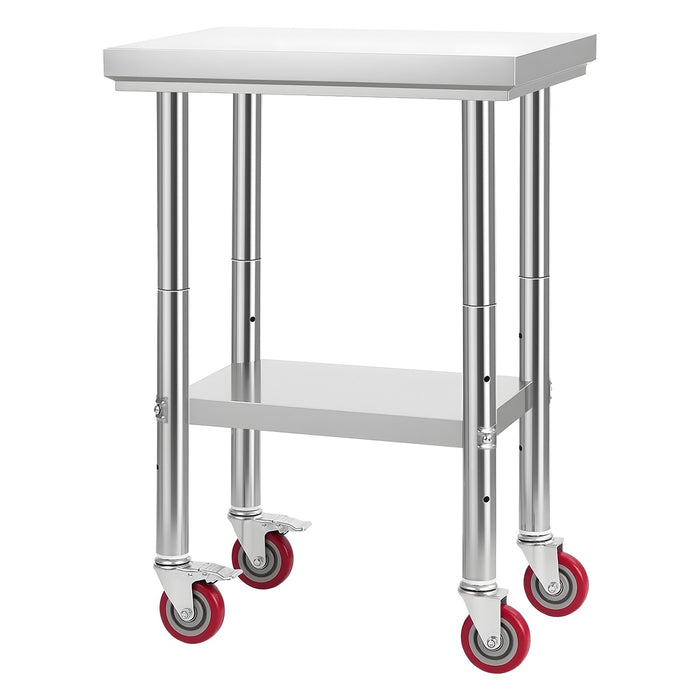 VEVOR Stainless Steel Table, 61 x 45 cm Food Prep Worktable with Wheels, Kitchen Prep Table with Adjustable Undershelf Workstations for Commercial Kitchen, Restaurant, Hotel and Garage, Outdoor