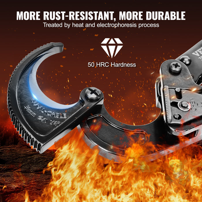 VEVOR Ratcheting Cable Cutter, 250mm Ratchet Wire and Cable Cutter, Cut up to 240 mm², with Comfortable Grip Handles, Easy to Use Quick-Release Lever, Silicon-Manganese Spring Steel Blade