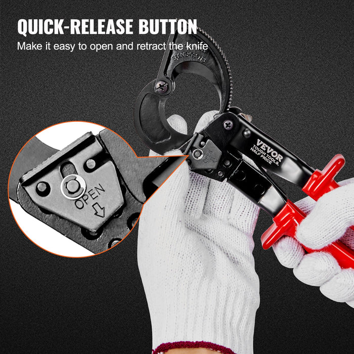 VEVOR Ratcheting Cable Cutter, 250mm Ratchet Wire and Cable Cutter, Cut up to 240 mm², with Comfortable Grip Handles, Easy to Use Quick-Release Lever, Silicon-Manganese Spring Steel Blade