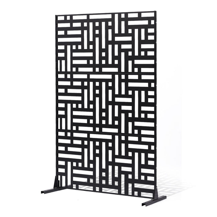Metal Privacy Screen, 120 x 193cm, Outdoor Privacy Screens 3-Panel, Freestanding Outdoor Divider with Stand, Decorative Garden Steel Privacy Fence for Balcony Patio Indoor Room Hot Tub Black